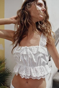 EMBROIDERED EYELET CROP TOP