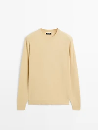 Wool blend crew neck knit sweater