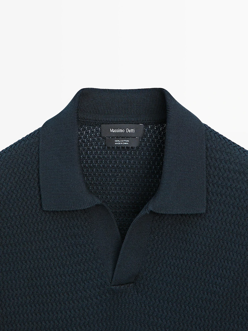 Polo en maille texturée à manches courtes