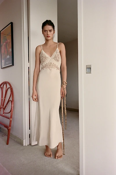 EMBROIDERED BEADED SLIP DRESS