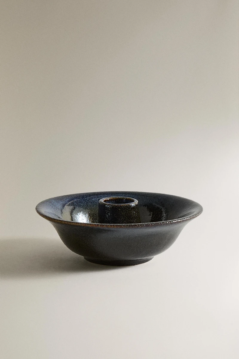 IRON AND STONEWARE CANDLEHOLDER