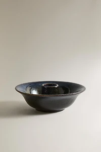IRON AND STONEWARE CANDLEHOLDER