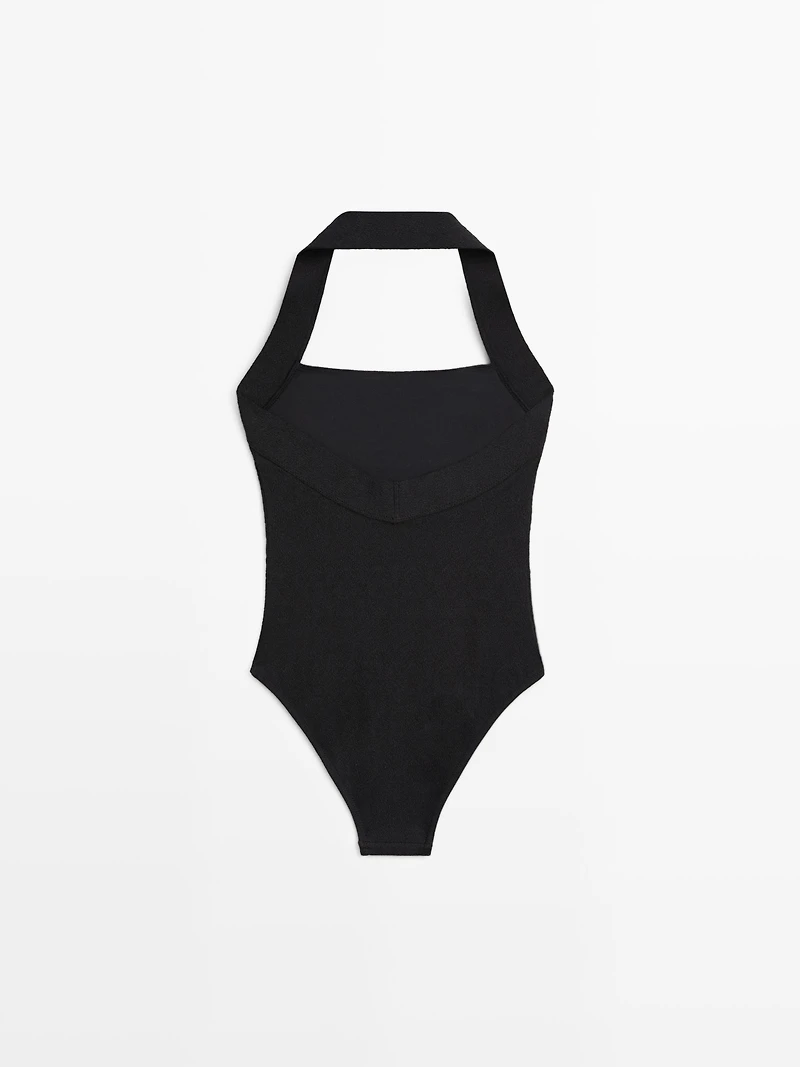 Maillot de bain texturé encolure américaine