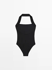 Maillot de bain texturé encolure américaine