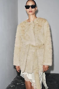 FAUX FUR BELTED JACKET ZW COLLECTION