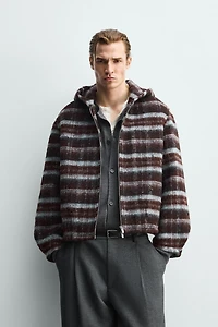 PLAID BOXY FIT JACKET WITH HOODIE