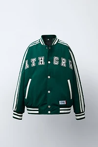 REMOVABLE HOOD VARSITY PUFFER BOMBER JACKET
