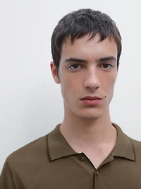 Knit polo shirt with coloured collar detail