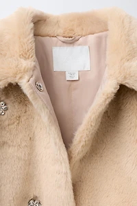 JEWELED FAUX FUR SHORT COAT