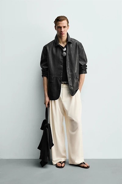 FAUX LEATHER RELAXED FIT OVERSHIRT