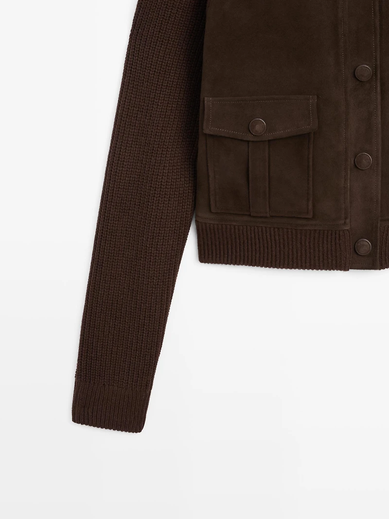 Contrast knit and sheepskin jacket