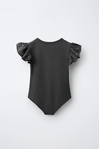 STUDDED RUFFLE SLEEVE BODYSUIT