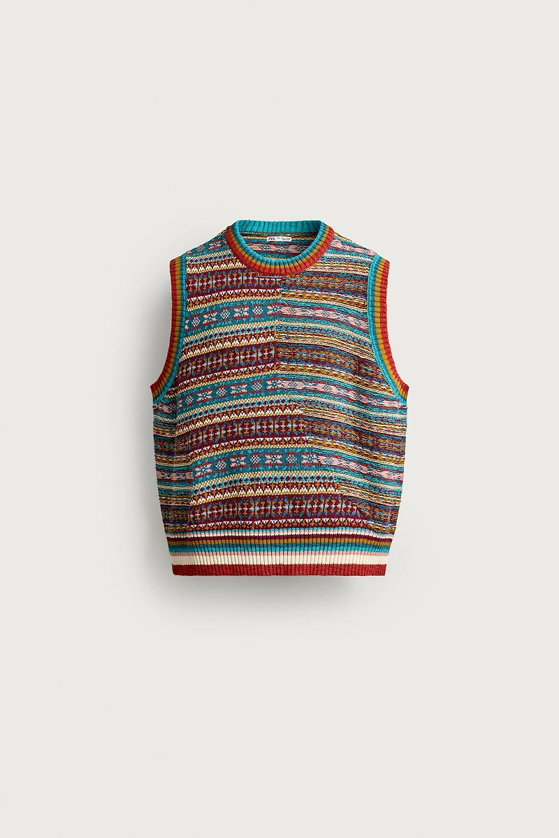 PATCHWORK JACQUARD KNIT VEST