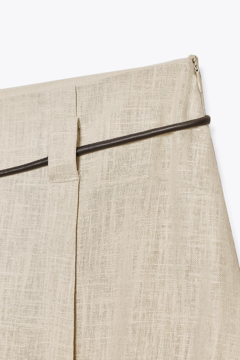 LINEN BELTED MIDI SKIRT