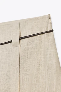 LINEN BELTED MIDI SKIRT