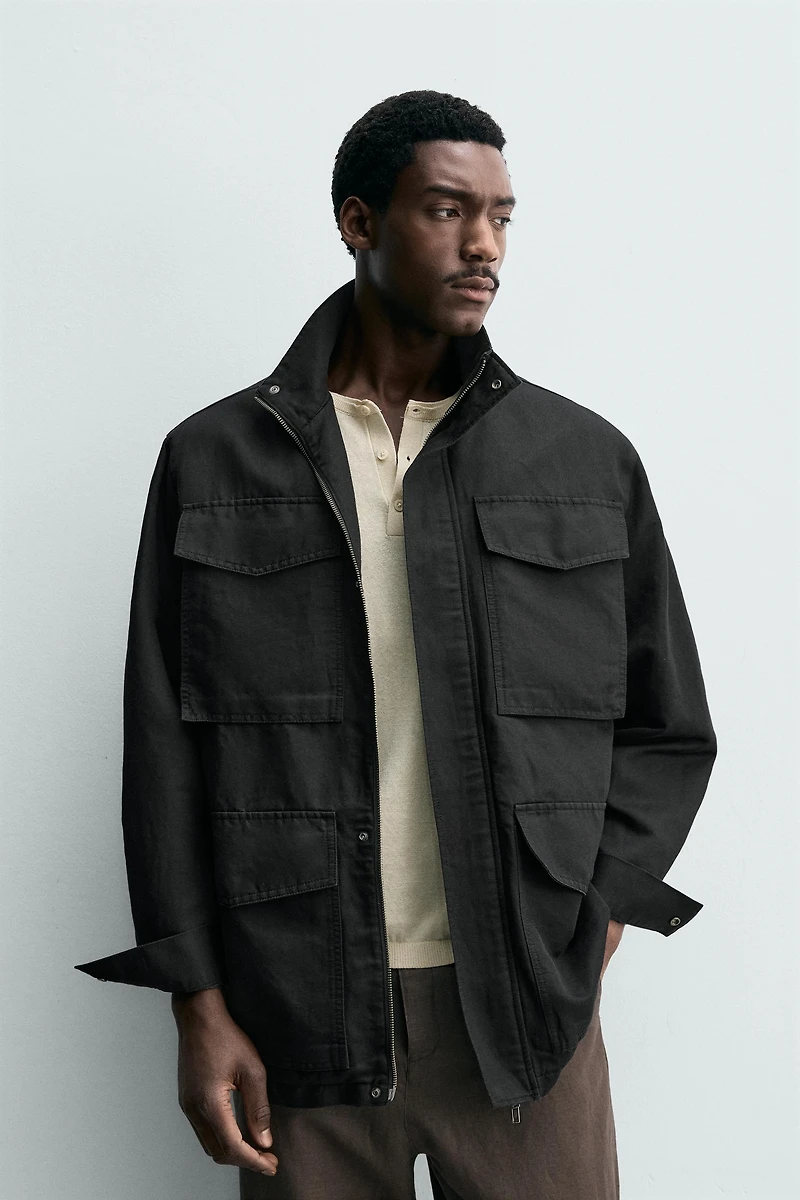 WASHED UTILITY POCKET OVERSHIRT