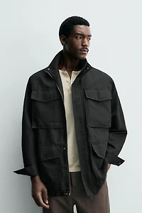 WASHED UTILITY POCKET OVERSHIRT