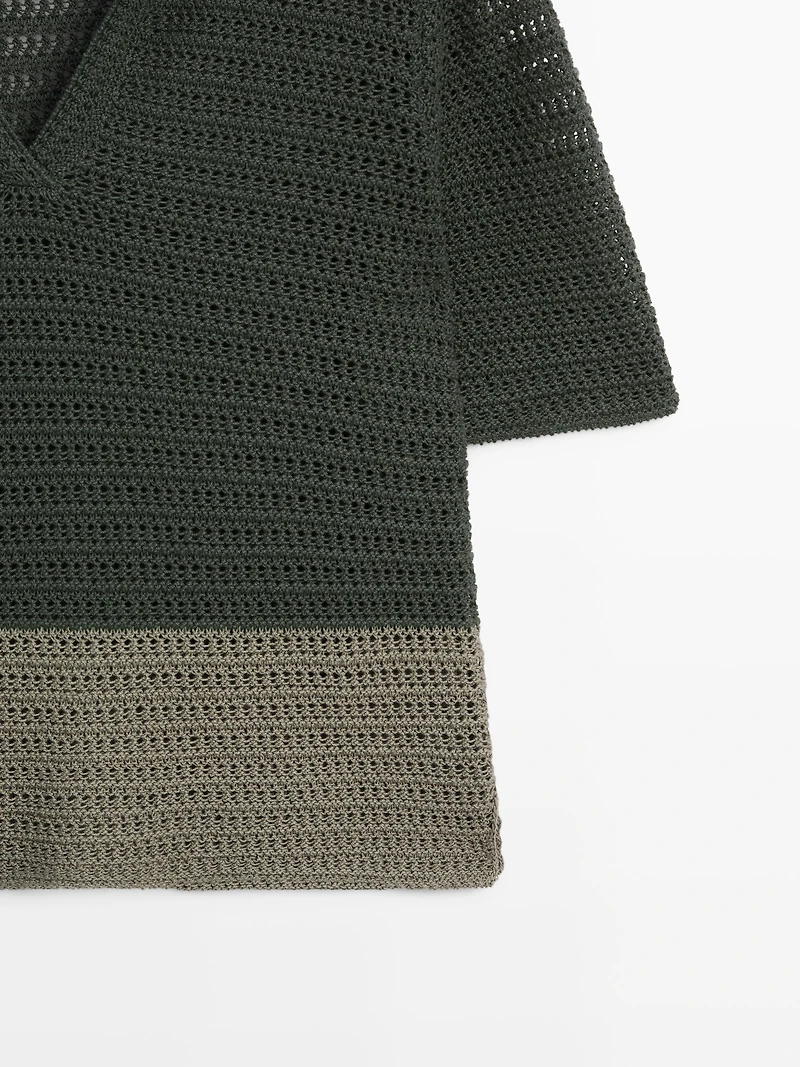 Cutwork short sleeve polo sweater