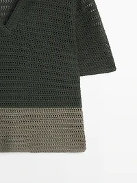 Cutwork short sleeve polo sweater