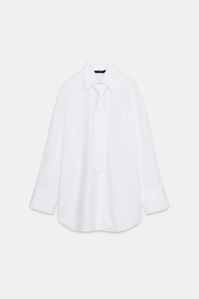 CHEMISE EN POPELINE AVEC CRAVATE