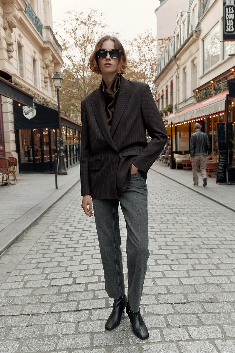 OVERSIZED PINSTRIPE DOUBLE BREASTED BLAZER