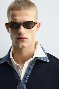 DENIM COLLAR KNIT POLO SHIRT