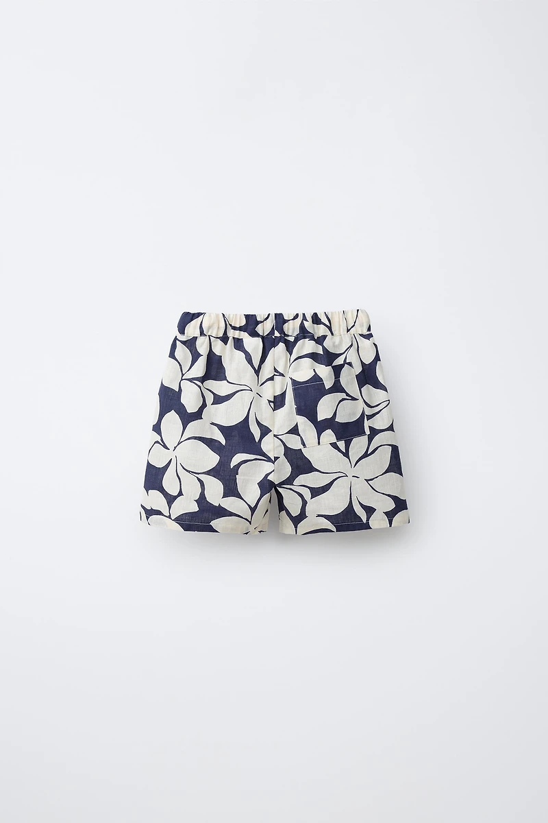 FLORAL PRINT SHORTS WITH COTTON AND LINEN
