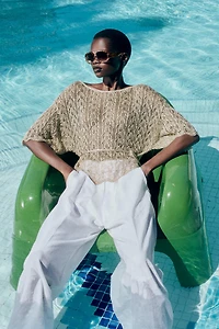 METALLIC THREAD KNIT TOP WITH BELT