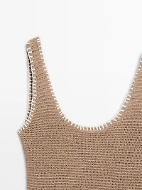 Contrast cotton blend knit top