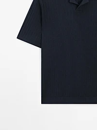 Ribbed knit short sleeve polo shirt