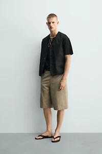 RELAXED FIT COTTON-LINEN SHORTS