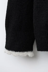 CROCHET TRIM KNIT SWEATER