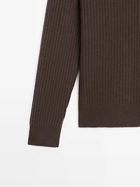 Wool blend zip-up knit cardigan