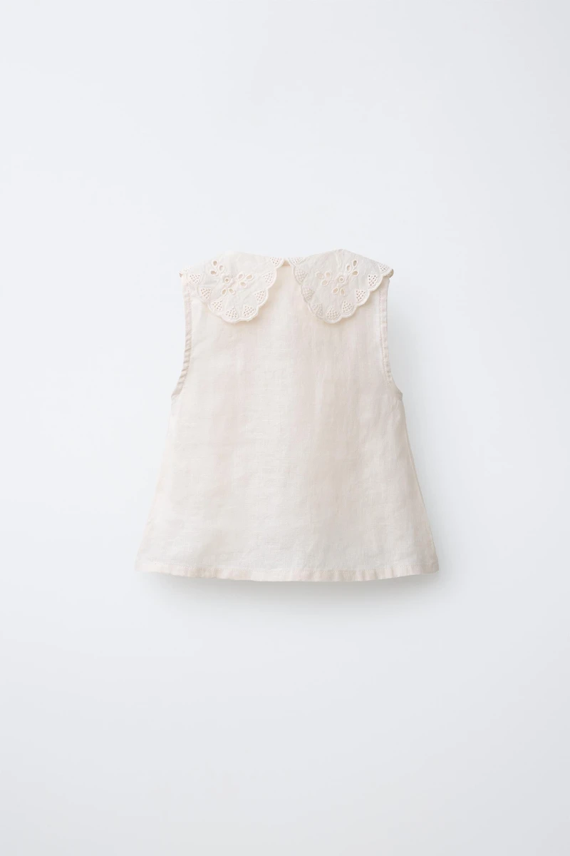 100% LINEN LACE COLLAR BLOUSE