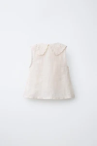 100% LINEN LACE COLLAR BLOUSE