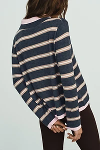 STRIPED COMBINED KNIT POLO SHIRT