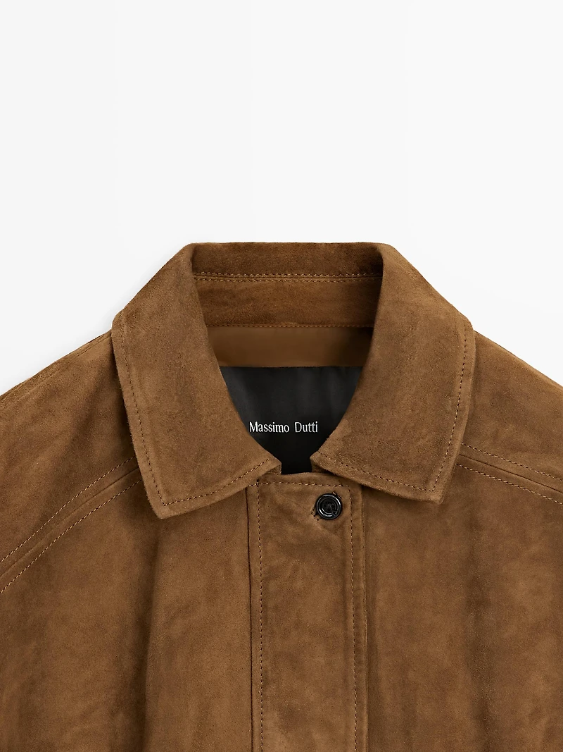 Blouson bomber court cuir daim