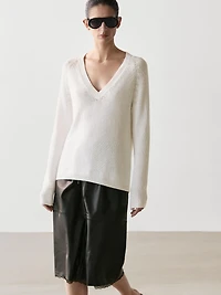 Nappa leather midi skirt with lace detail
