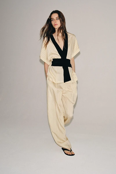 ZW COLLECTION STRIPED DOUBLE-BREASTED JACKET
