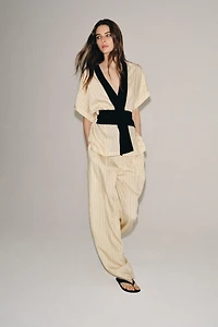 ZW COLLECTION STRIPED DOUBLE-BREASTED JACKET