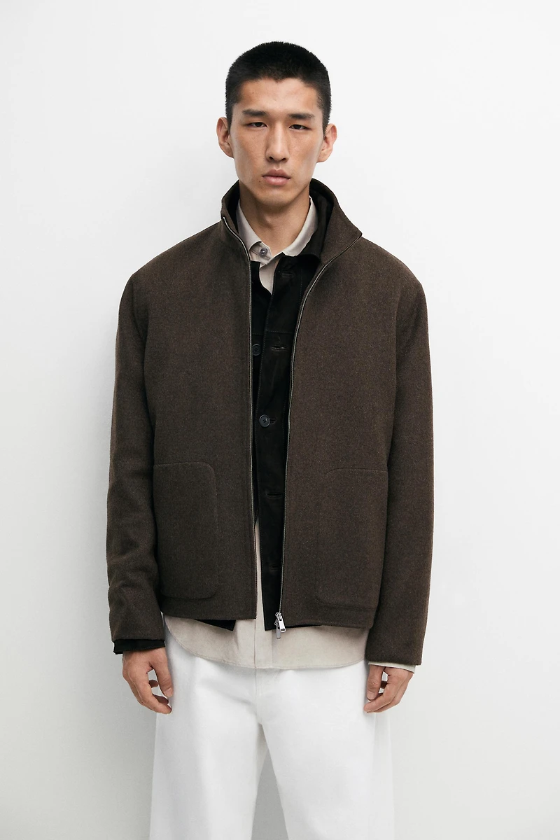 Wool blend high neck jacket