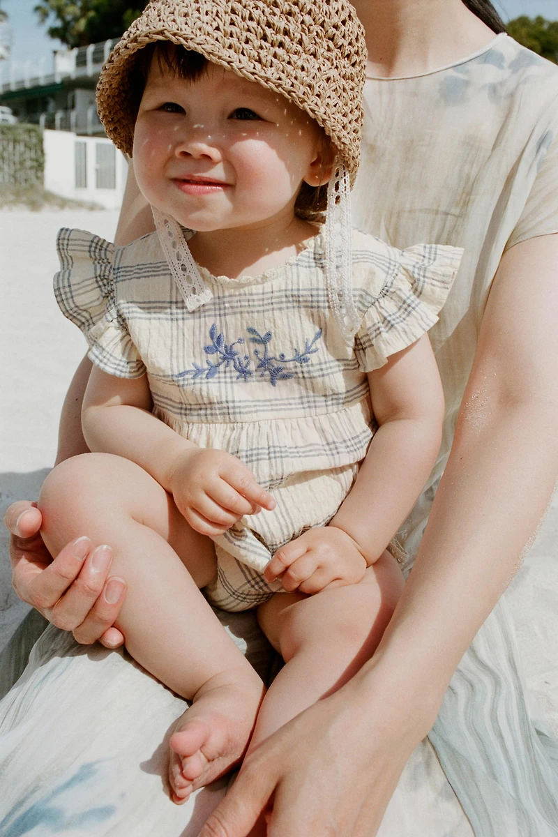 EMBROIDERED CHECKED ROMPER
