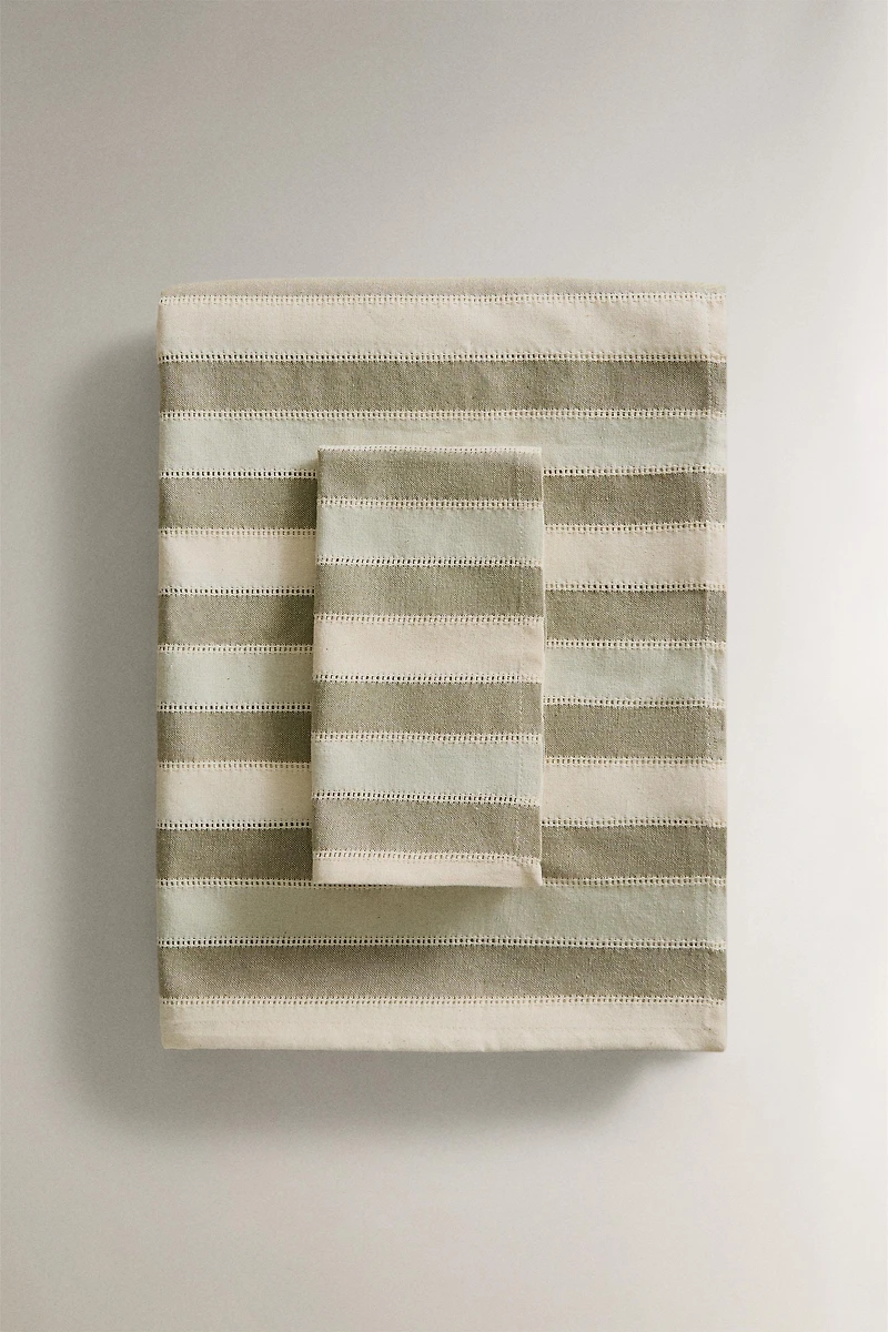 STRIPED TABLECLOTH WITH LACE INSERTS