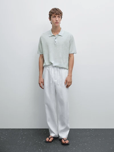 100% linen knit polo shirt