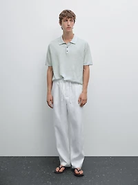 100% linen knit polo shirt