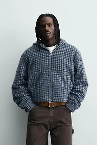 HOODED EMBROIDERED PLAID OVERSHIRT