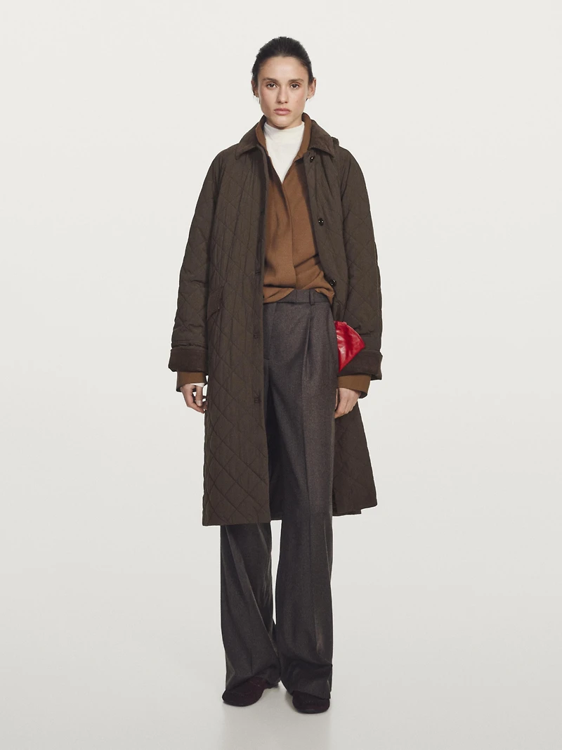 Long water-repellent coat with corduroy detail