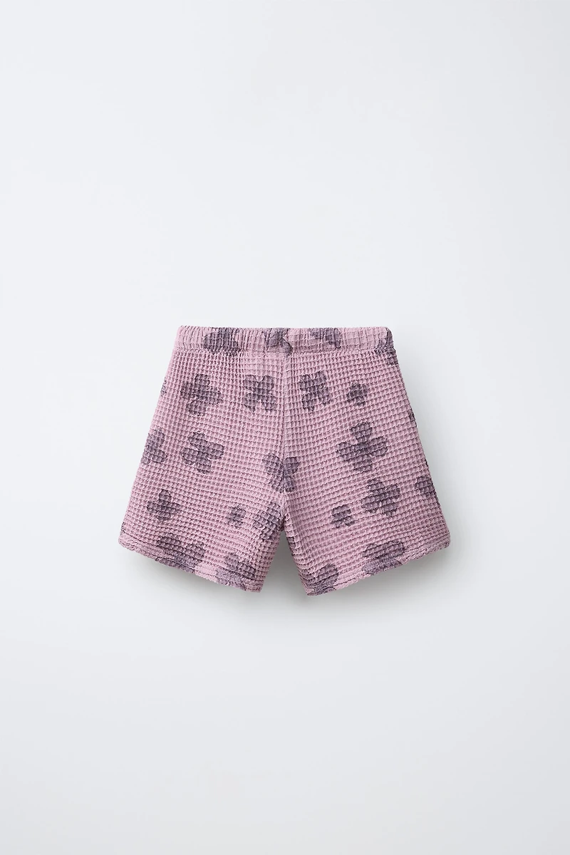SHORT EN WAFFLE À FLEURS