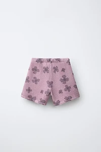 SHORT EN WAFFLE À FLEURS