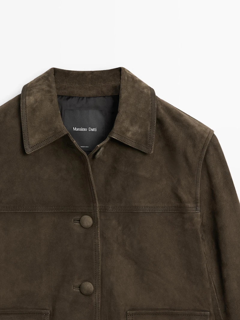 Veste en cuir effet daim avec boutons recouverts